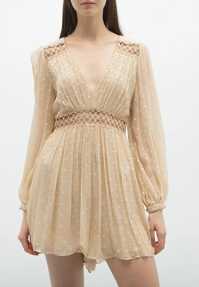 ZIMMERMANN Swiss-Dot Silk Playsuit Beige Size 1/S
