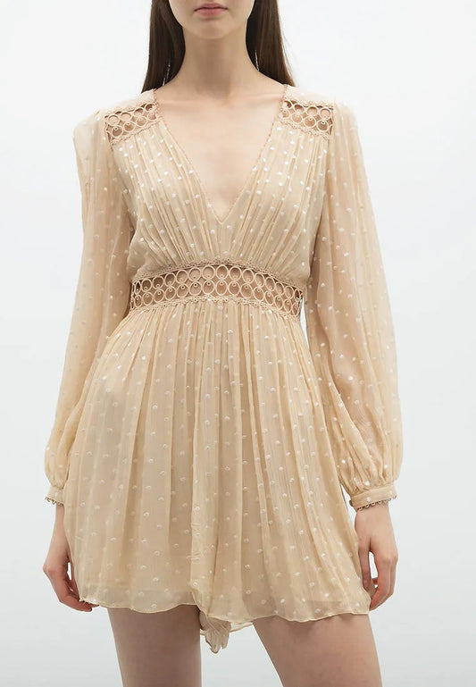 ZIMMERMANN Swiss-Dot Silk Playsuit Beige Size 1/S