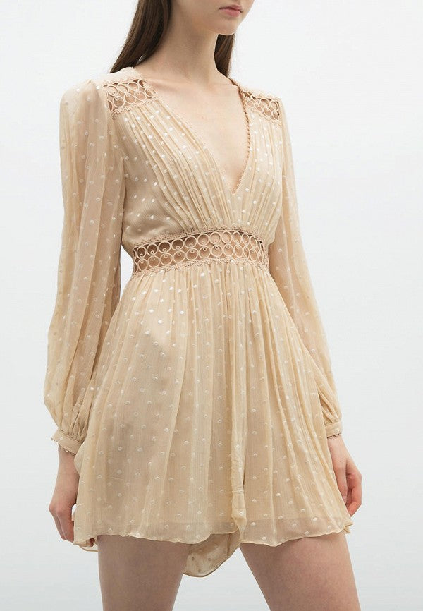 ZIMMERMANN Swiss-Dot Silk Playsuit Beige Size 1/S
