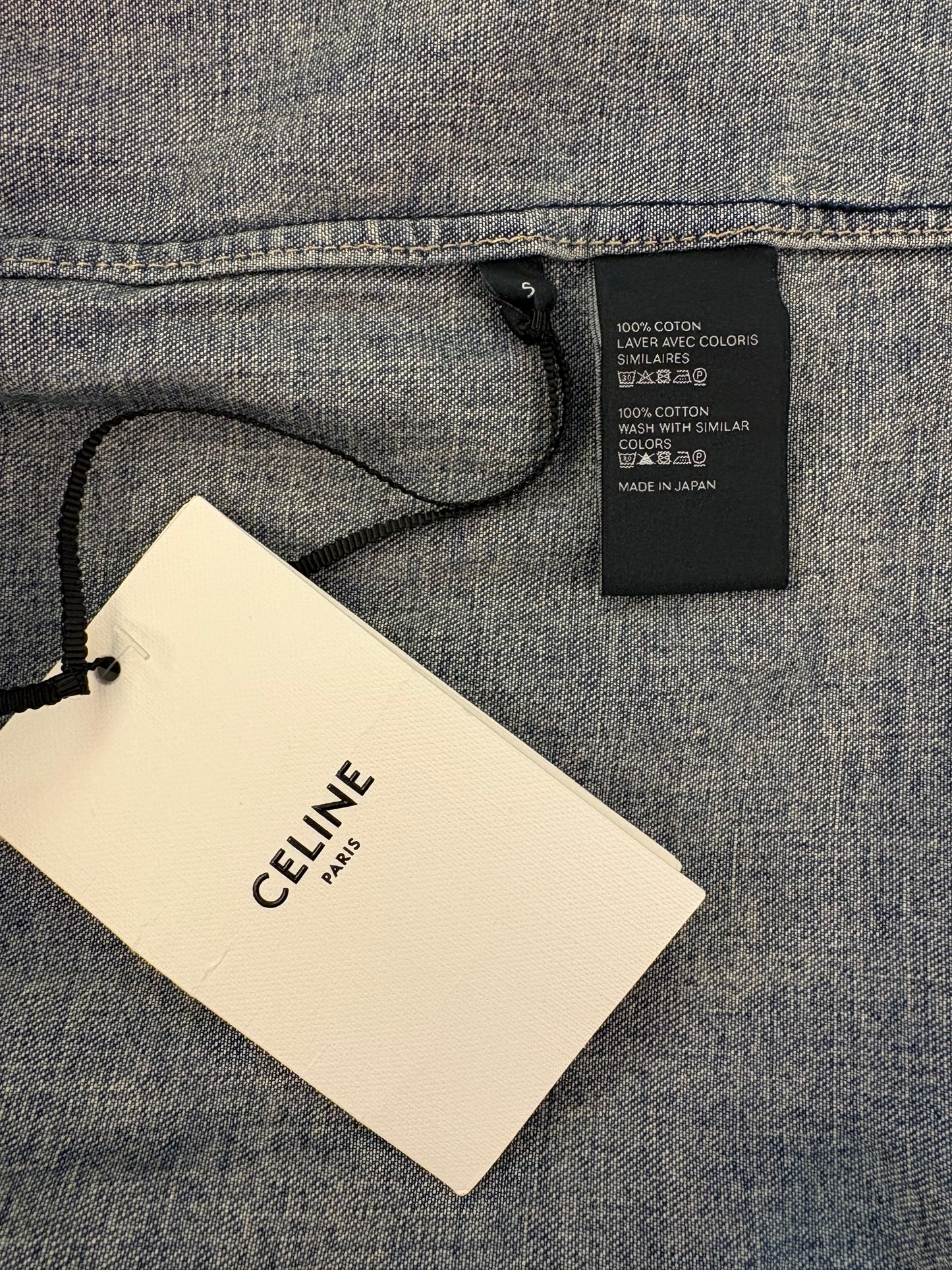 CELINE Short Shirt with Triomphe Embroidery in Denim Size S