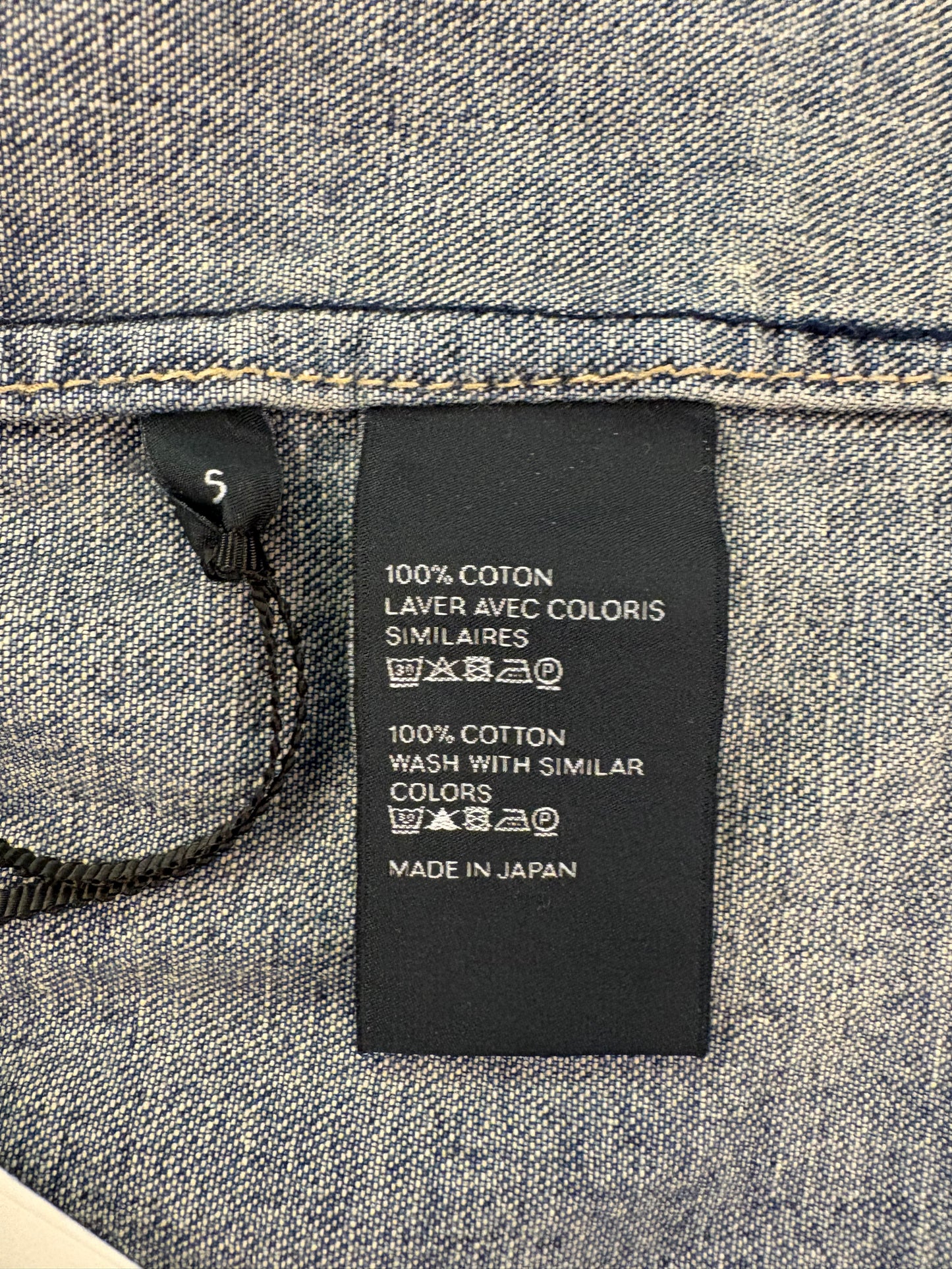 CELINE Short Shirt with Triomphe Embroidery in Denim Size S