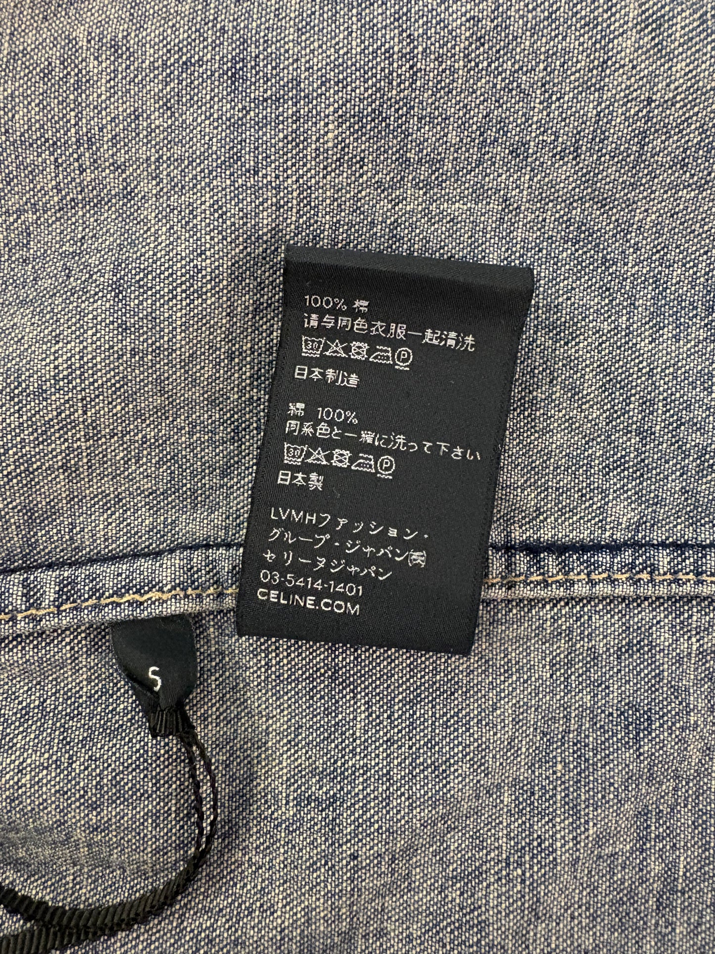 CELINE Short Shirt with Triomphe Embroidery in Denim Size S