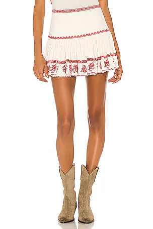 ISABEL MARANT ÉTOILE Embroidered Cotton Mini Skirt in Cream Size 36