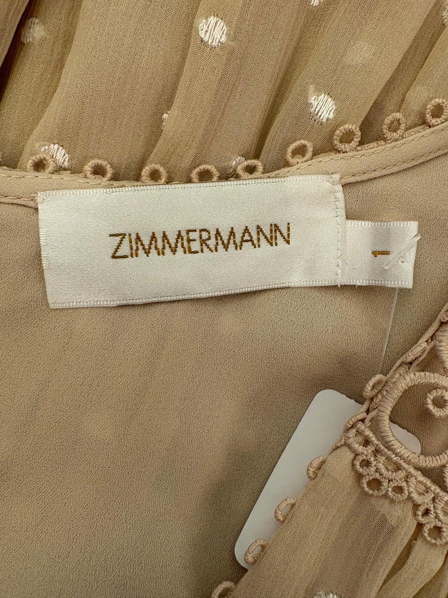 ZIMMERMANN Swiss-Dot Silk Playsuit Beige Size 1/S