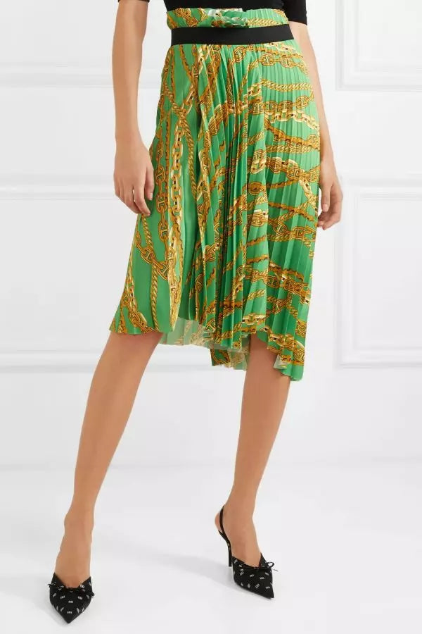 BALENCIAGA Asymmetric Pleated Printed Crepe Skirt Size IT 40