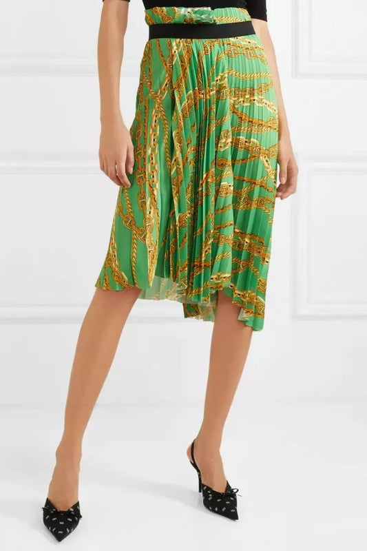 BALENCIAGA Asymmetric Pleated Printed Crepe Skirt Size IT 40