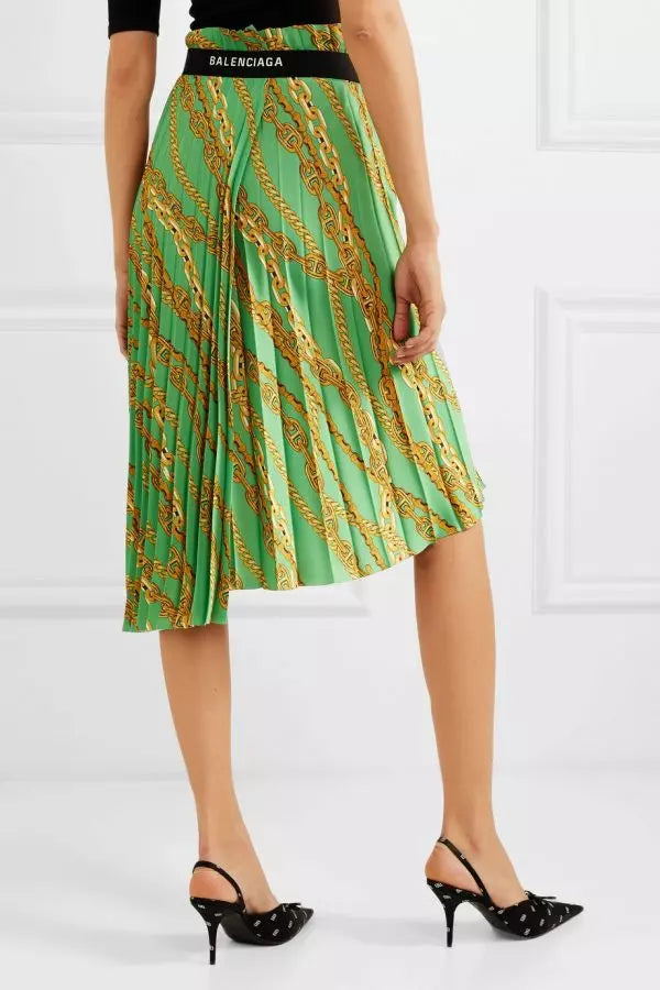 BALENCIAGA Asymmetric Pleated Printed Crepe Skirt Size IT 40
