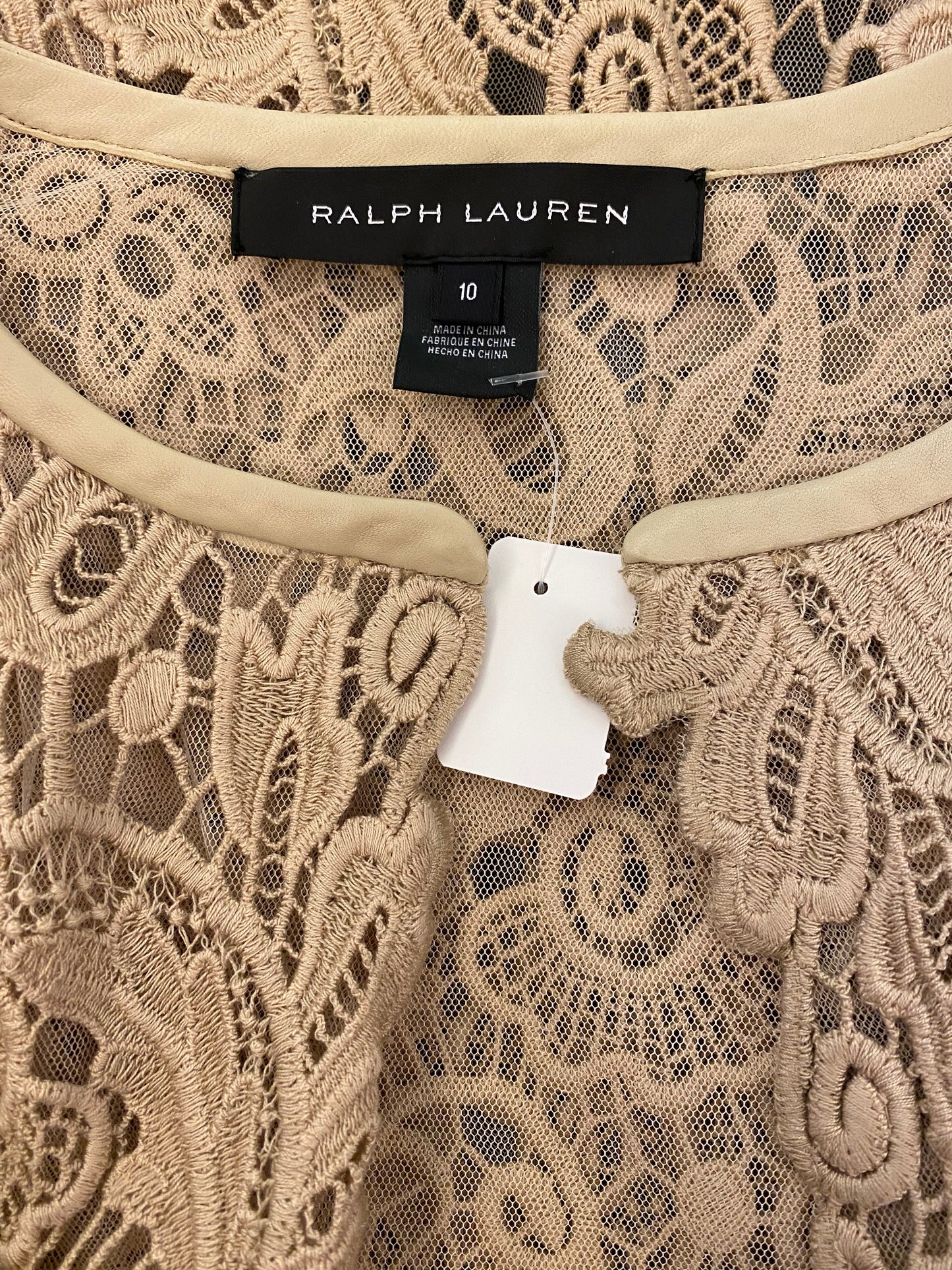 RALPH LAUREN Black Label Beige Cotton Lace Open Front Coat Size 10