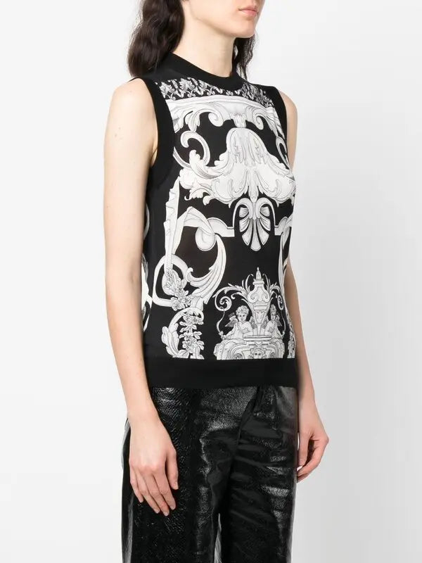 VERSACE Silk Sweater Vest In Baroque Print Size IT 40