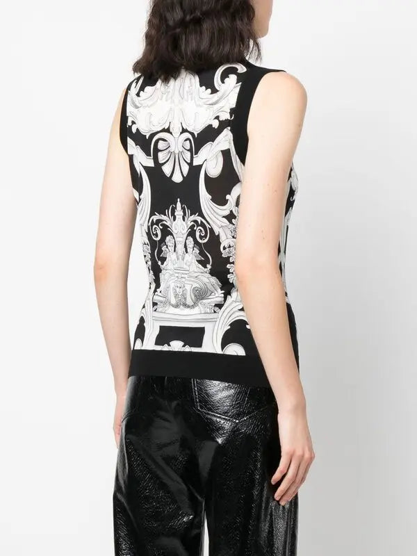 VERSACE Silk Sweater Vest In Baroque Print Size IT 40