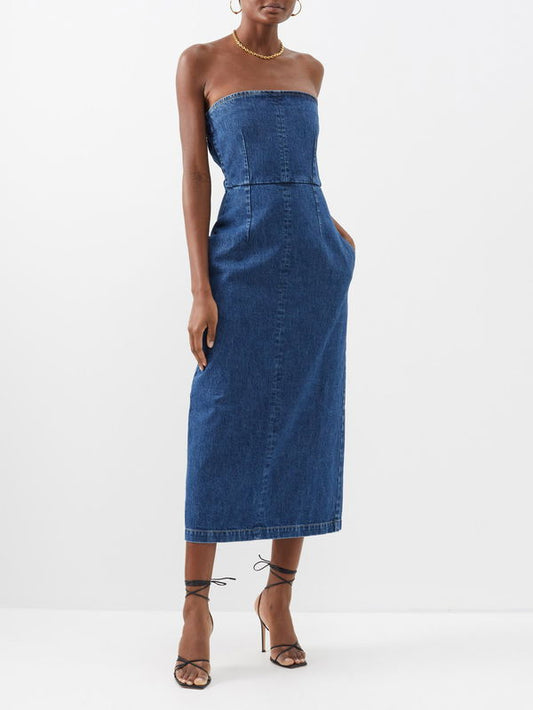 RAEY Organic Denim Bandeau Dress Size 34