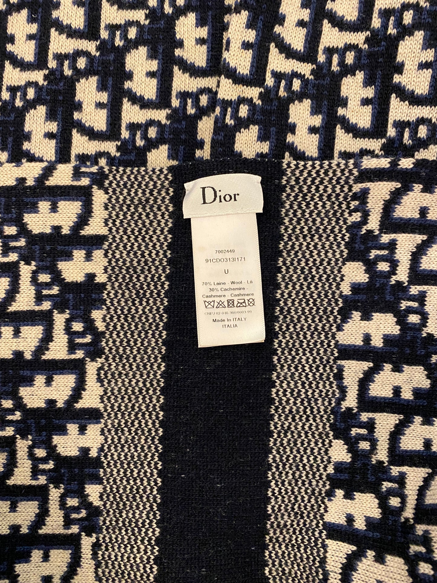 CHRISTIAN DIOR Oblique Scarf Wool/Cashmere Navy