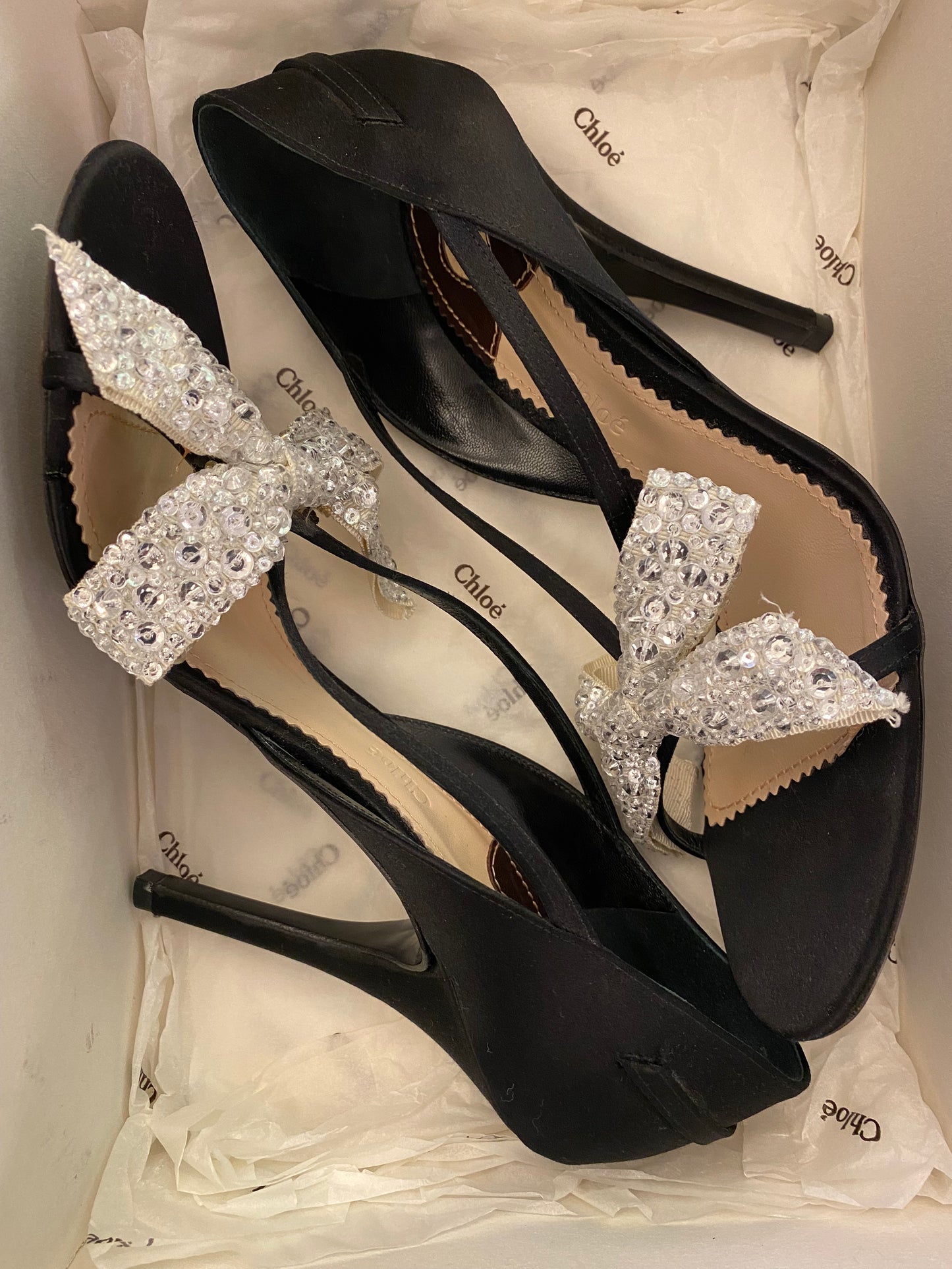 CHLOÉ Bow-Embellished Satin Sandals Size 38