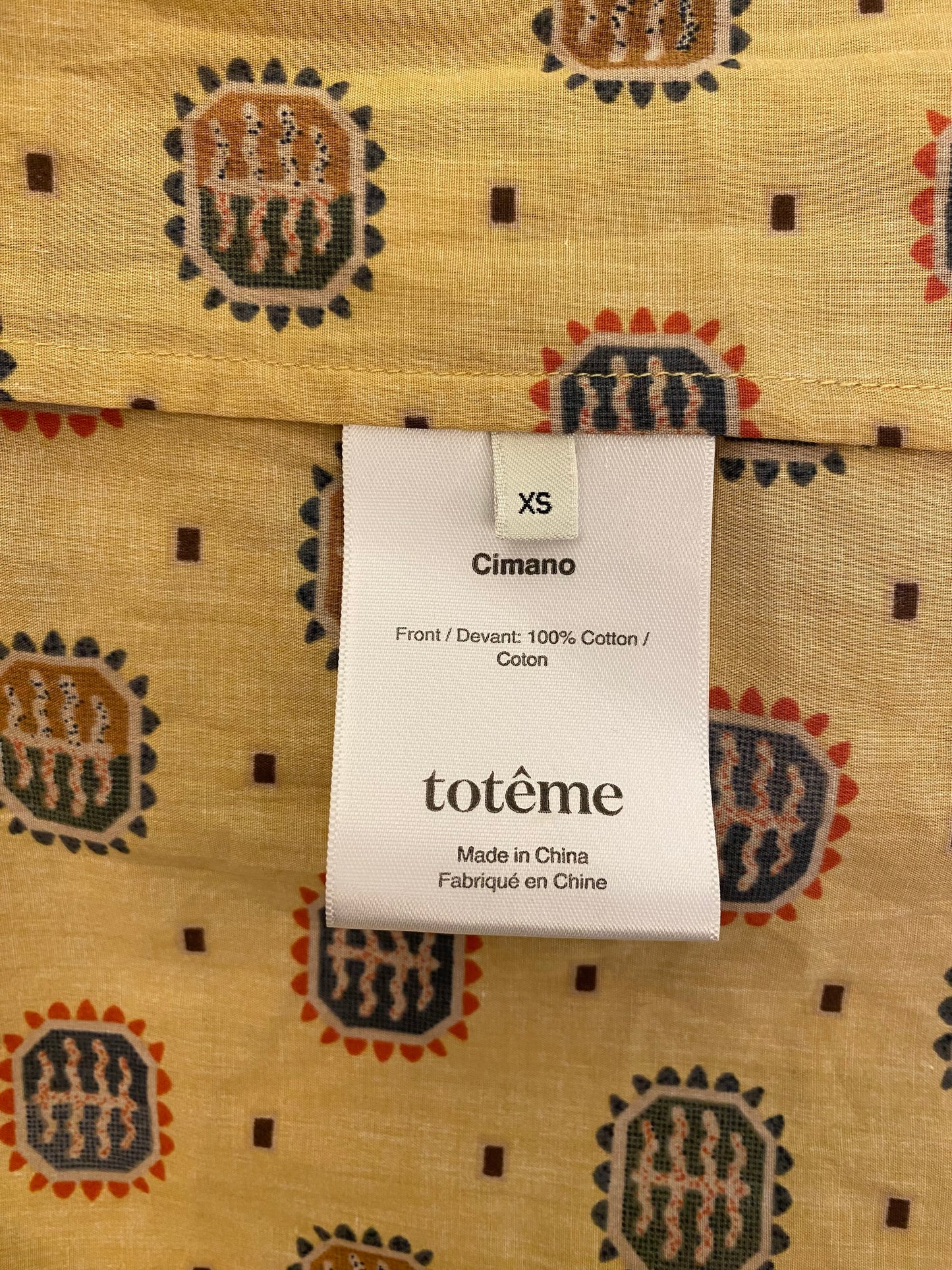 TOTÊME Cimano Yellow Cotton Dress Size XS