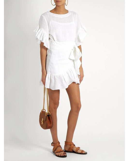 ISABEL MARANT ÉTOILE Linen White Belted Dress Size 38