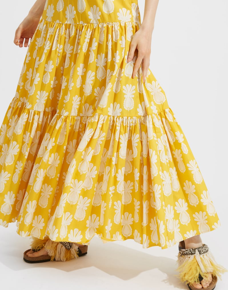 LA DOUBLE J Pineapple-Print Tiered Cotton Maxi Skirt Size XS