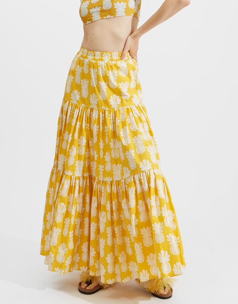 LA DOUBLE J Pineapple-Print Tiered Cotton Maxi Skirt Size XS