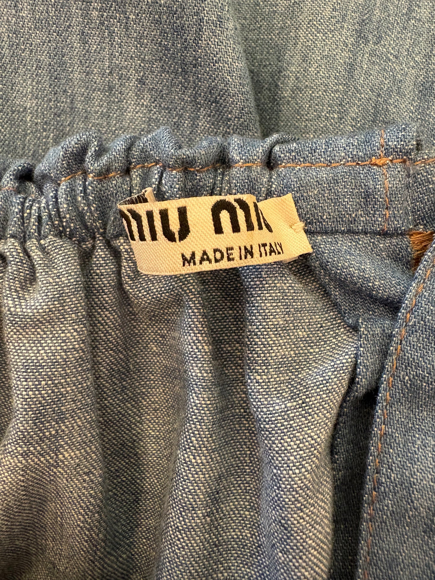 MIU MIU Blue Denim Off-The-Shoulder Top Size IT 40