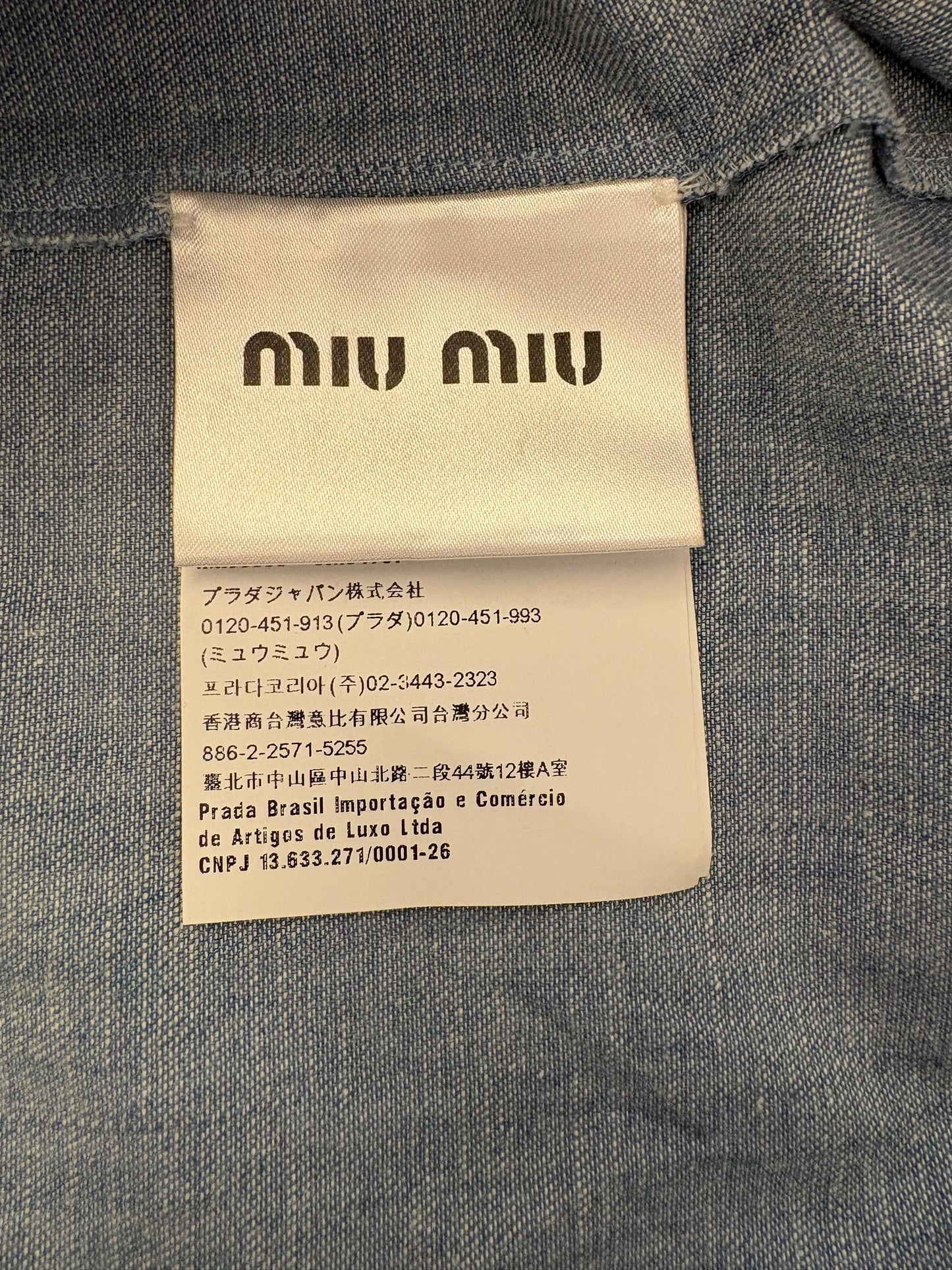 MIU MIU Blue Denim Off-The-Shoulder Top Size IT 40