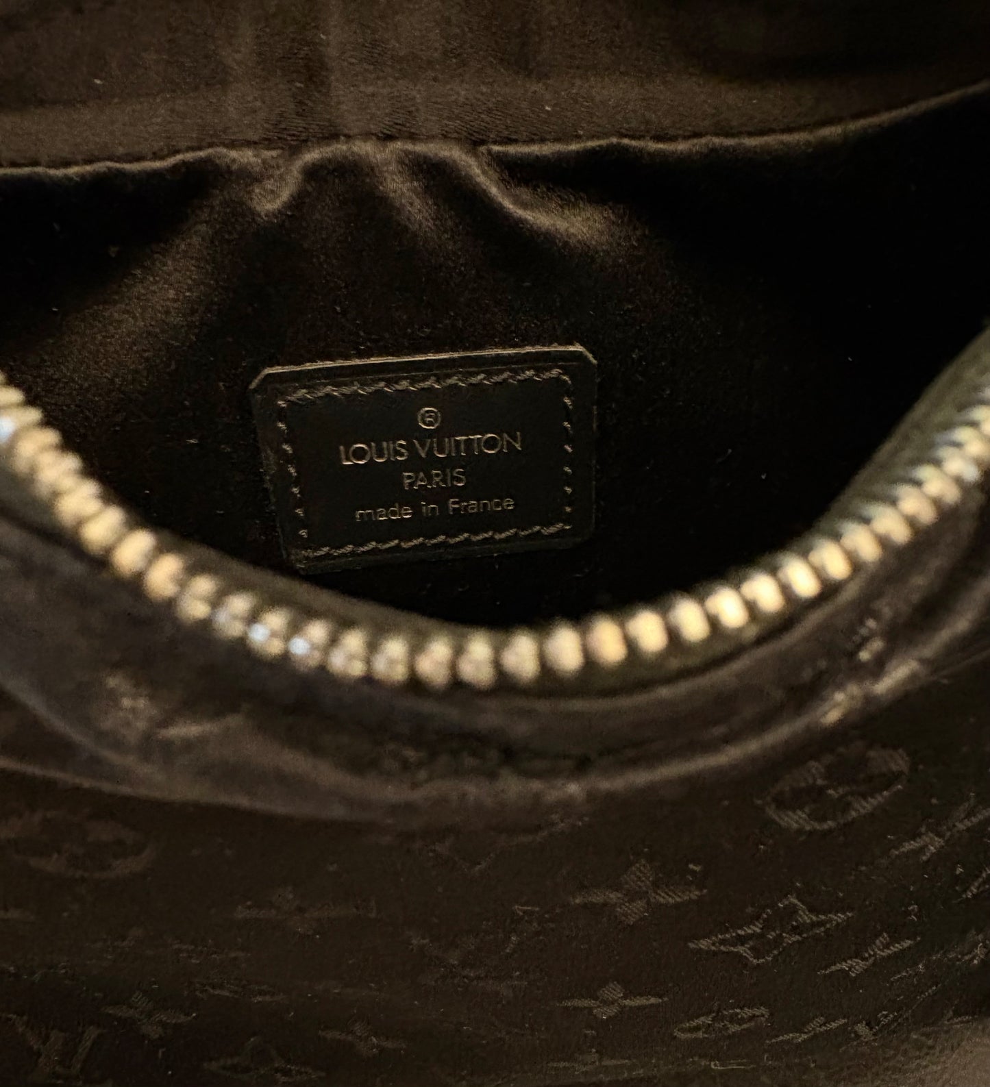 LOUIS VUITTON Mini Monogram Satin Boulogne Handbag Black