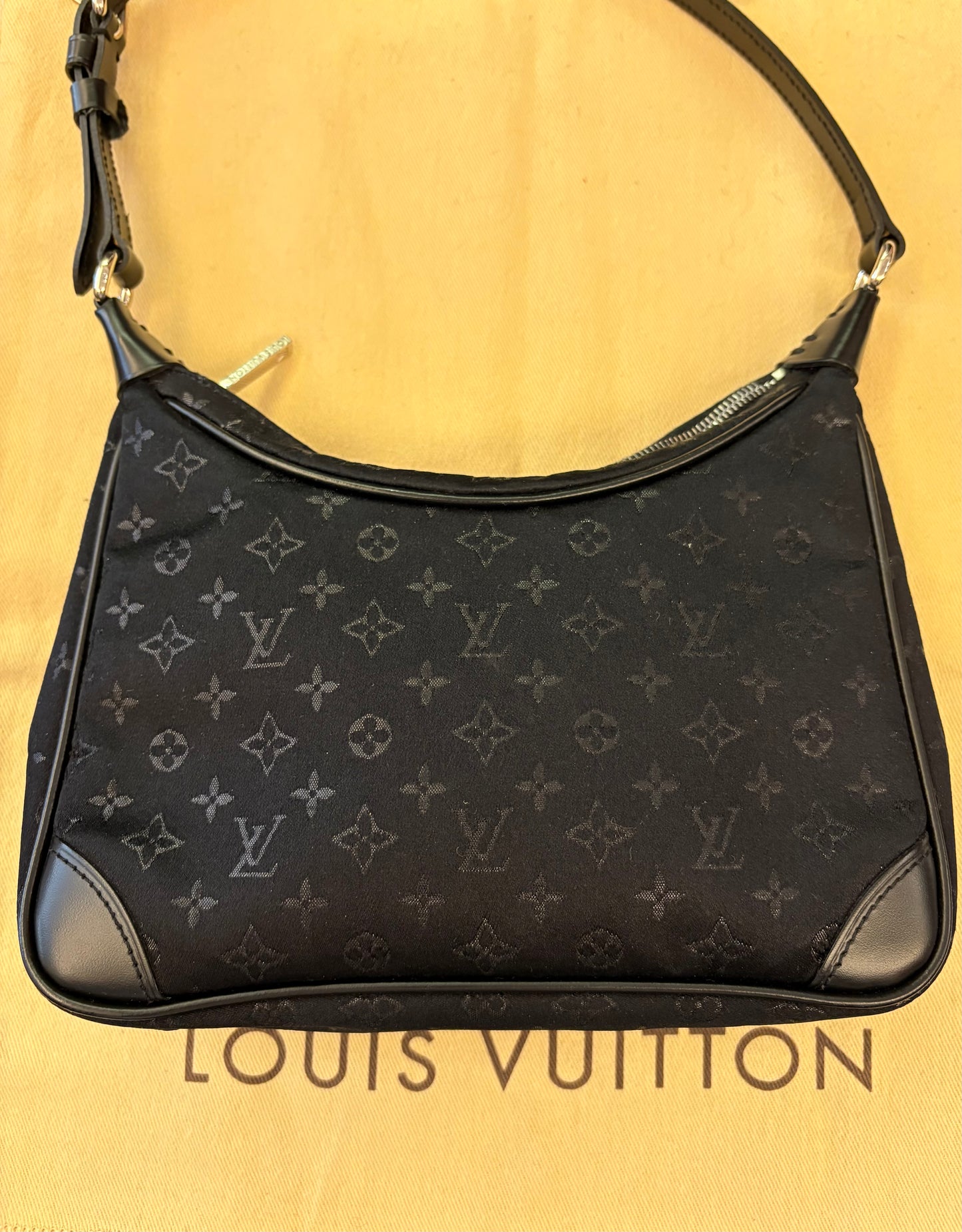 LOUIS VUITTON Mini Monogram Satin Boulogne Handbag Black