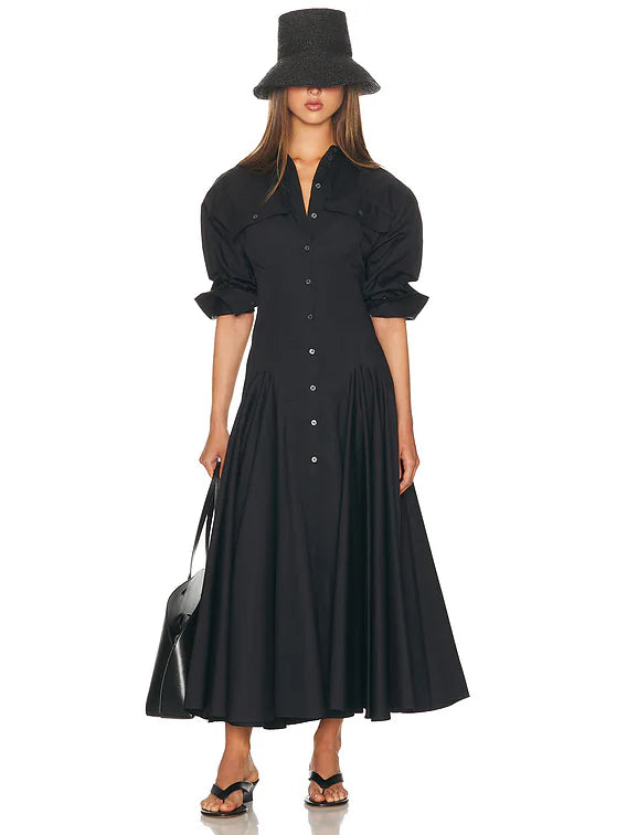 HELSA Godet Shirt Dress Black Size XS