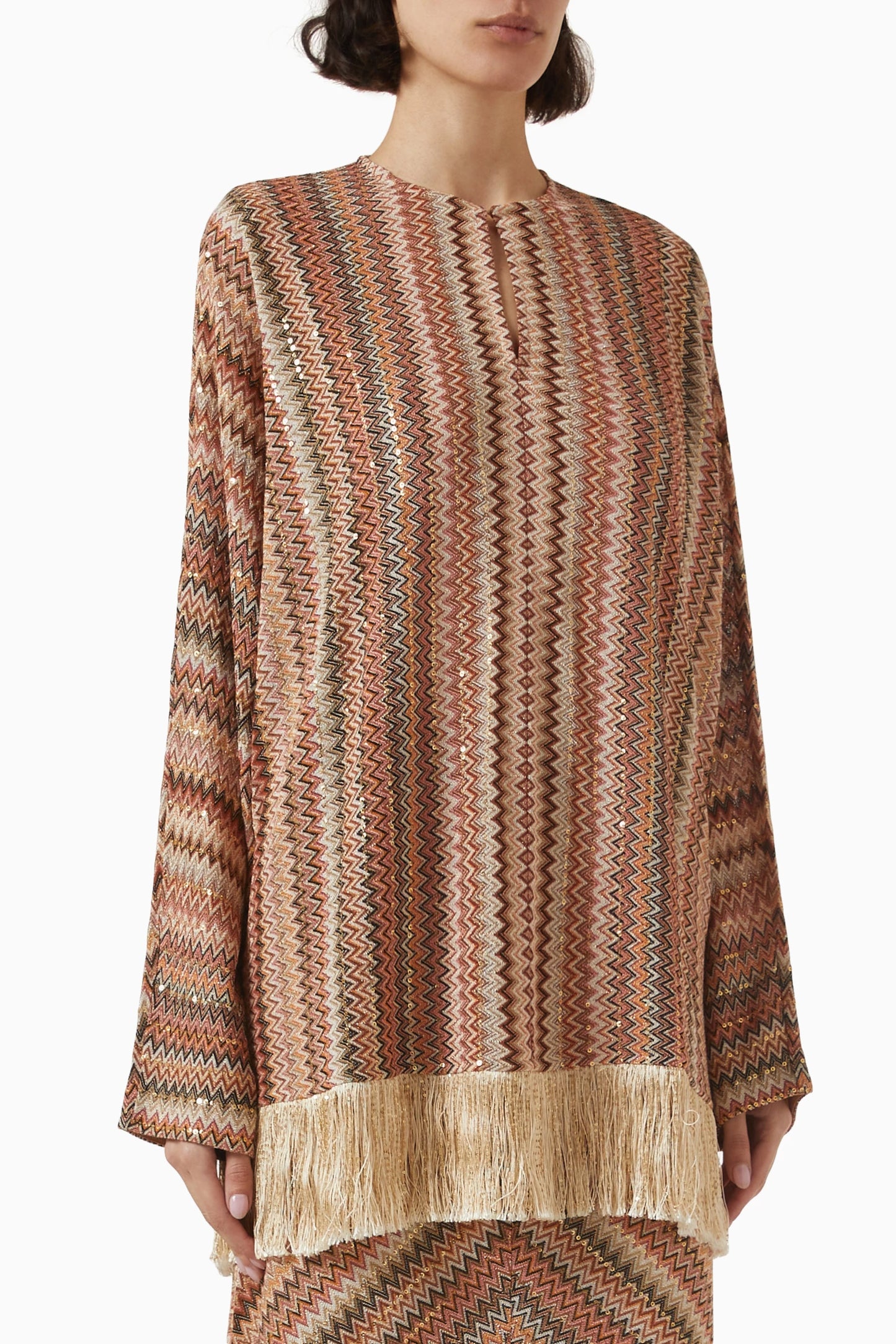 MISSONI Zigzag Fringed Lamé Blouse Size S