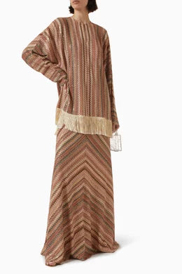 MISSONI Zigzag Fringed Lamé Blouse Size S