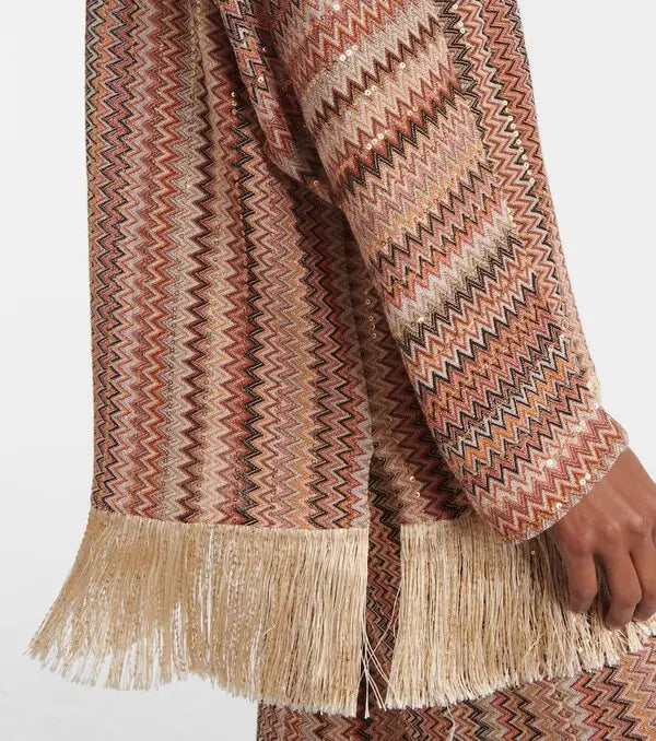 MISSONI Zigzag Fringed Lamé Blouse Size S