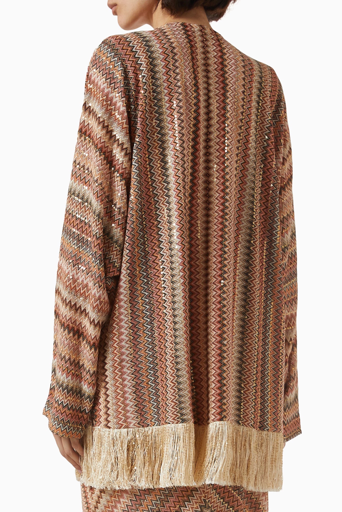 MISSONI Zigzag Fringed Lamé Blouse Size S