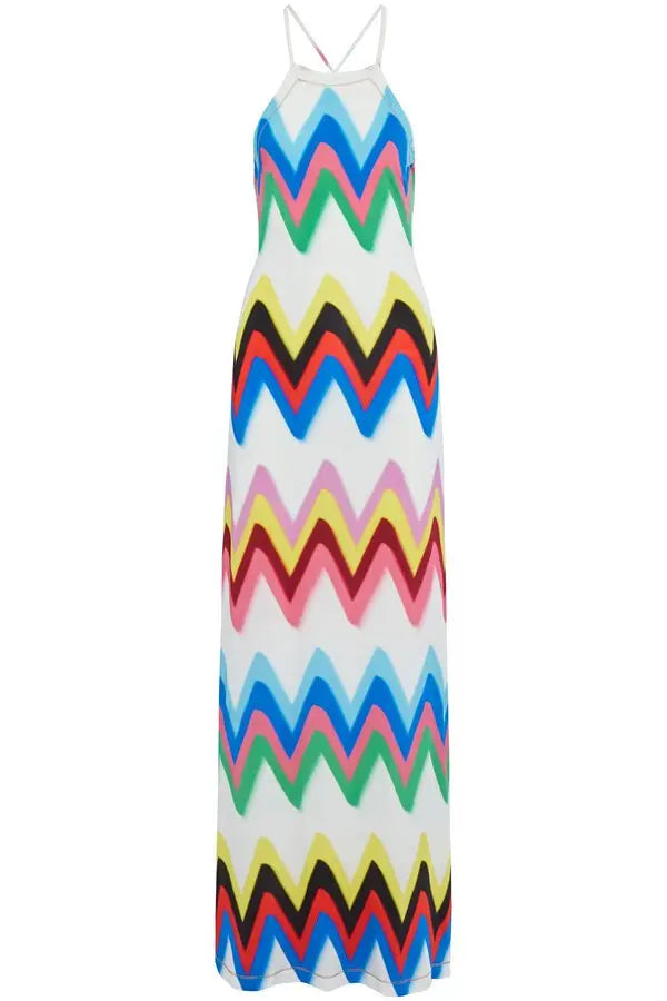M MISSONI Multicolor Chevron Open-Back Printed Stretch-Jersey Maxi Dress Size S
