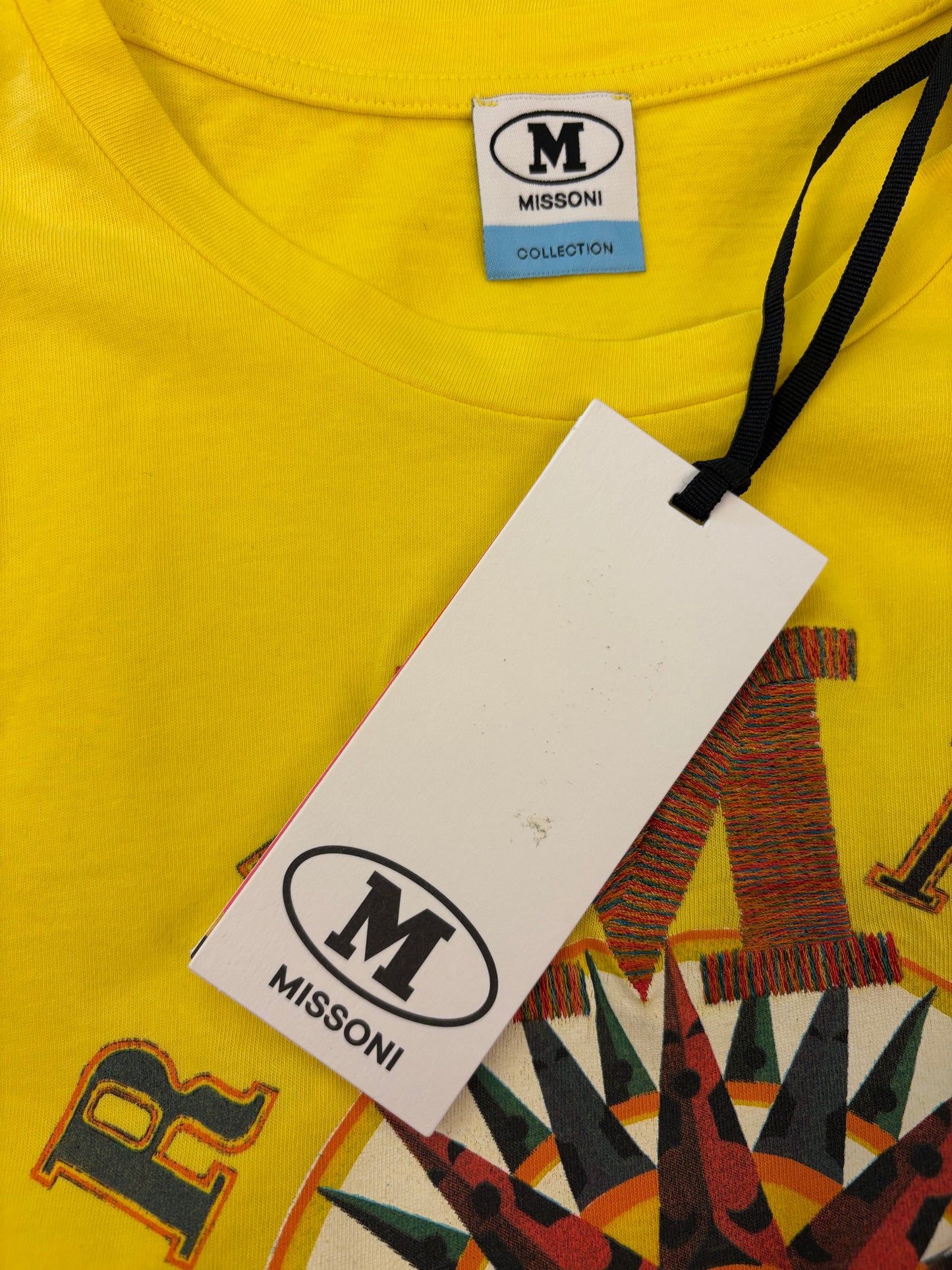 M MISSONI Sport Compass Logo Graphic T-Shirt- Yellow Size S