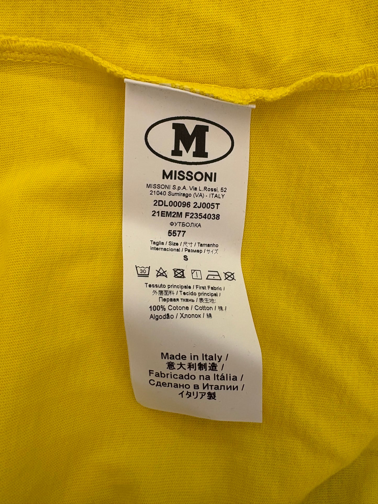 M MISSONI Sport Compass Logo Graphic T-Shirt- Yellow Size S