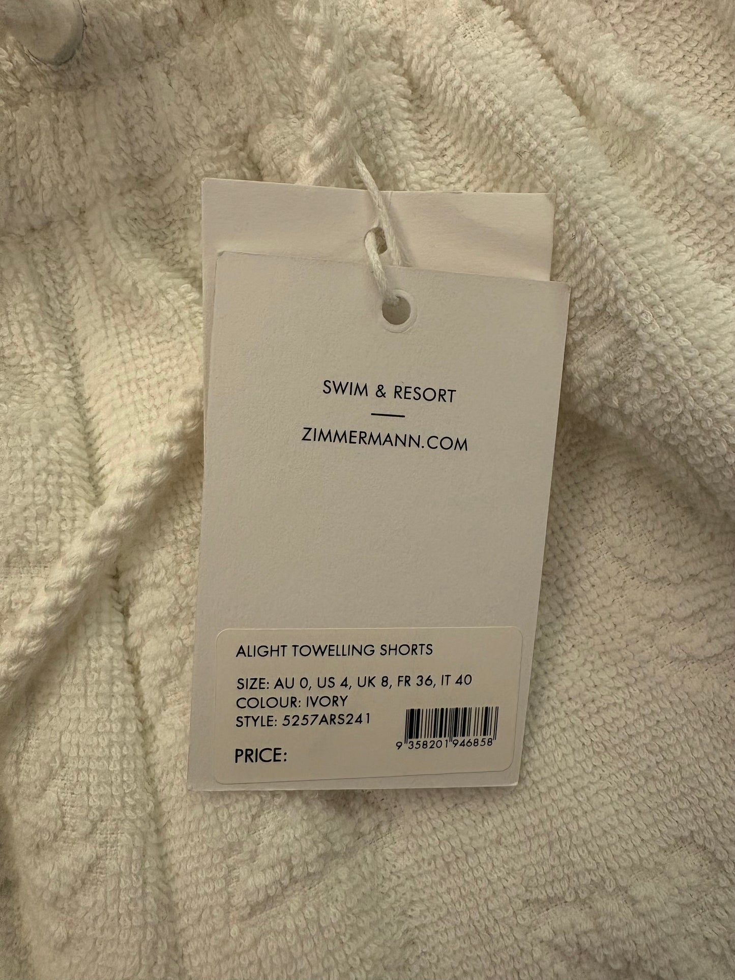 ZIMMERMANN Alight Toweling Shorts & Crop Top Size 0/XS