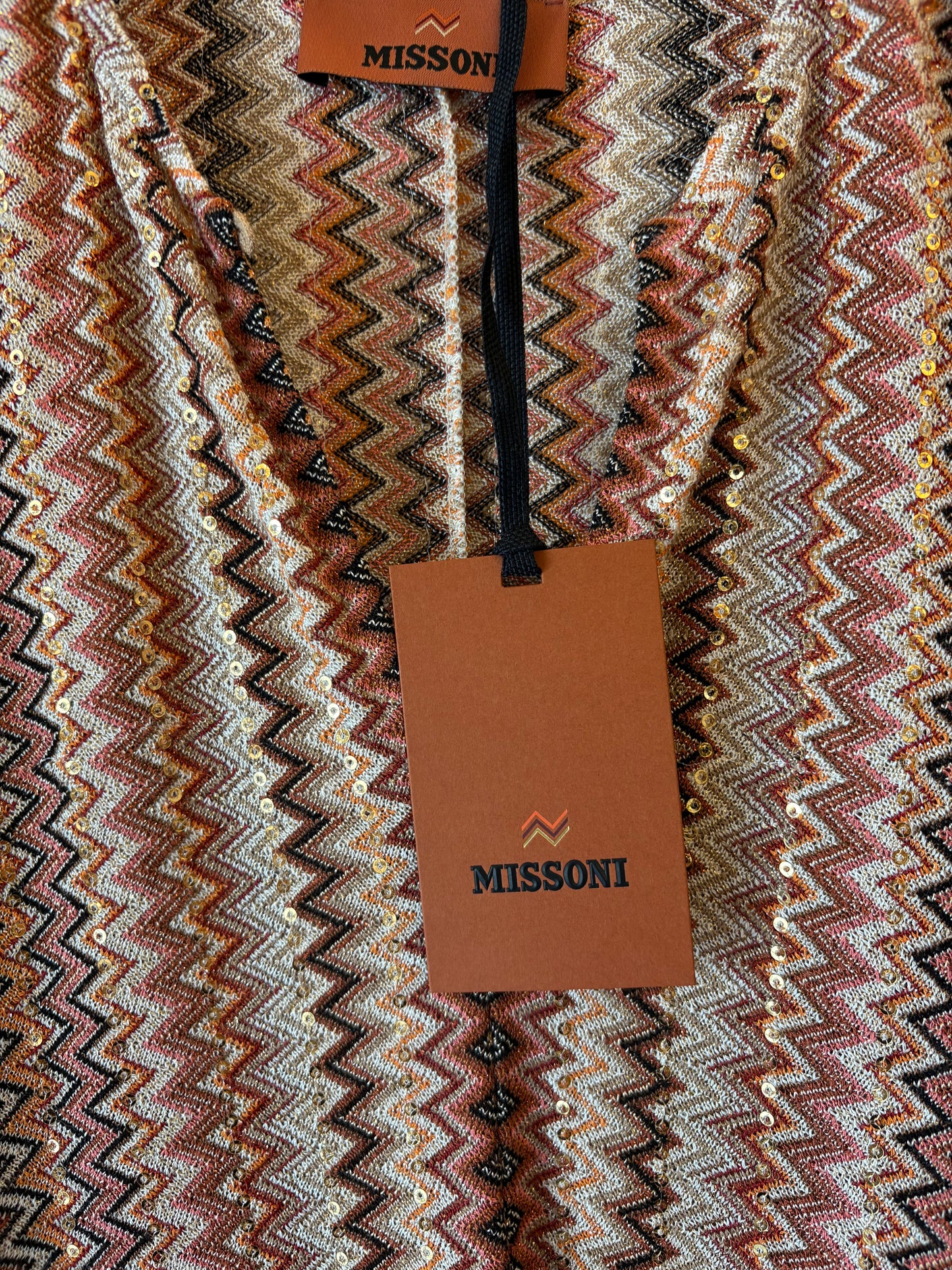 MISSONI Zigzag Fringed Lamé Blouse Size S
