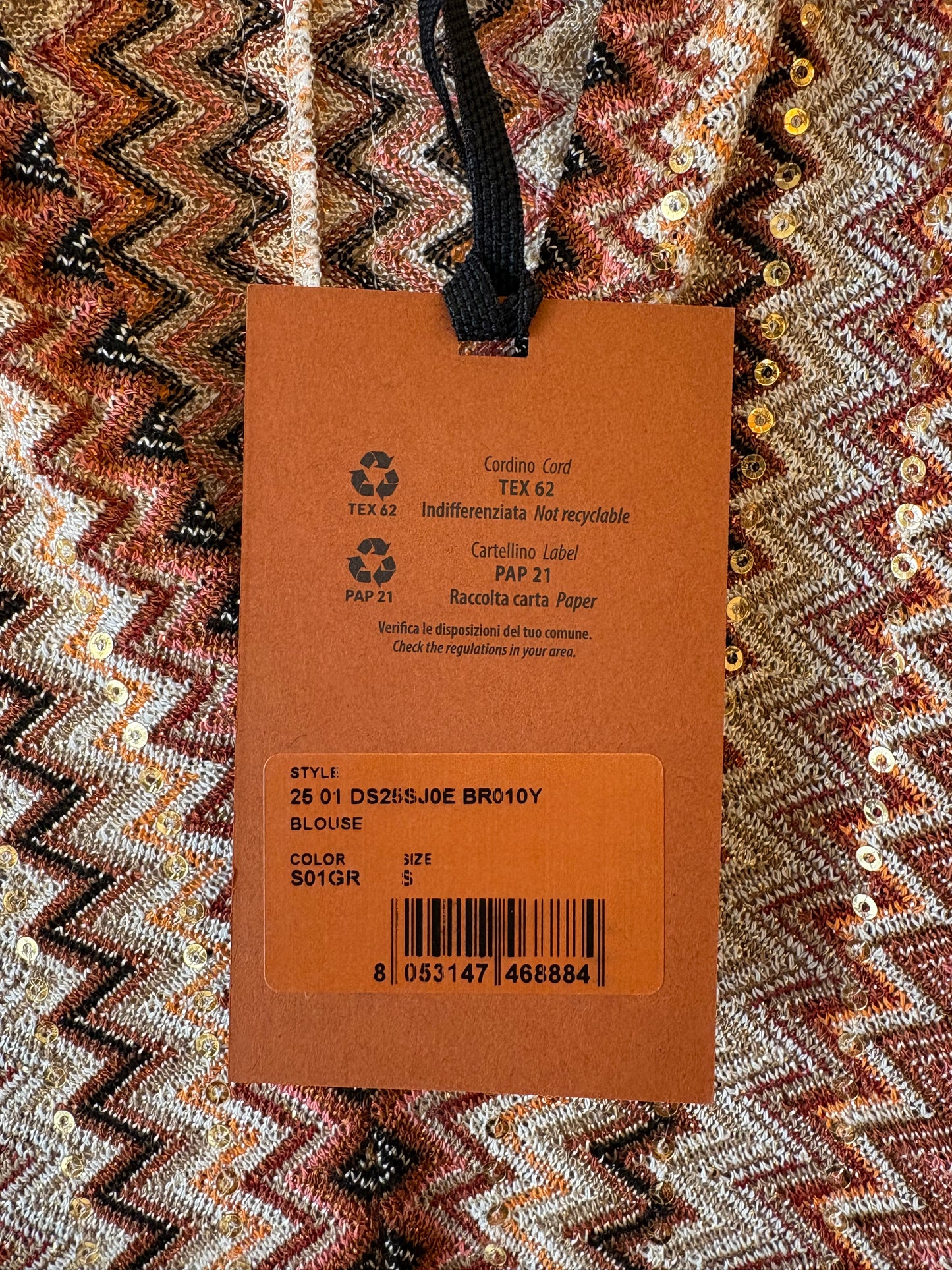 MISSONI Zigzag Fringed Lamé Blouse Size S