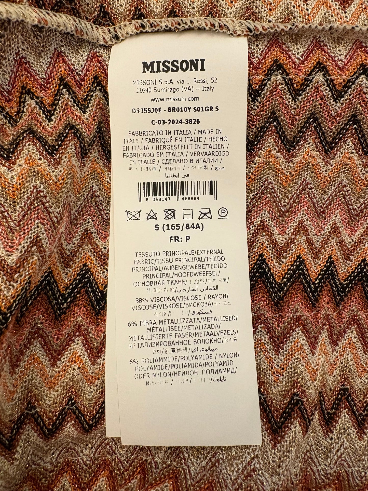 MISSONI Zigzag Fringed Lamé Blouse Size S