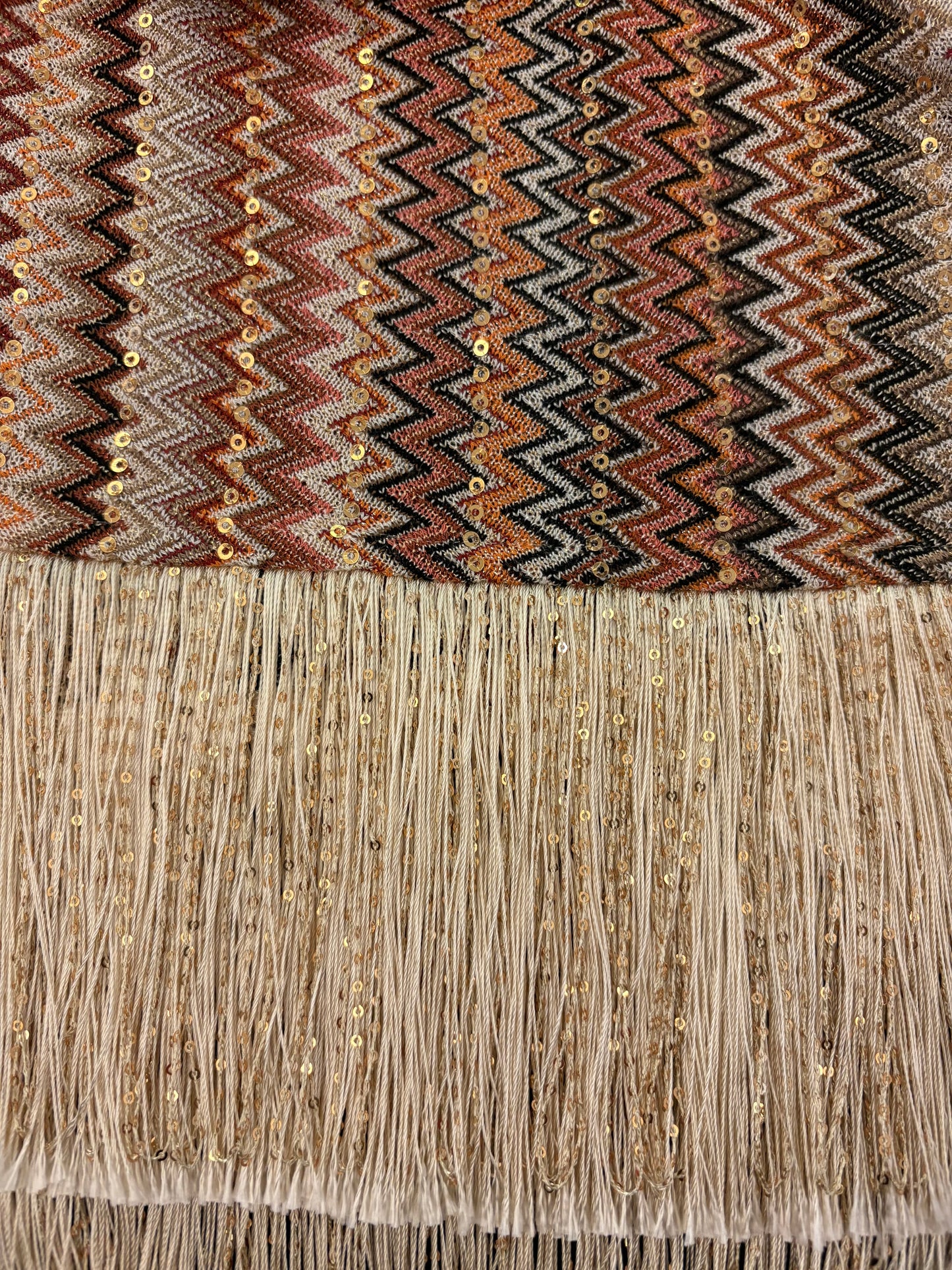 MISSONI Zigzag Fringed Lamé Blouse Size S