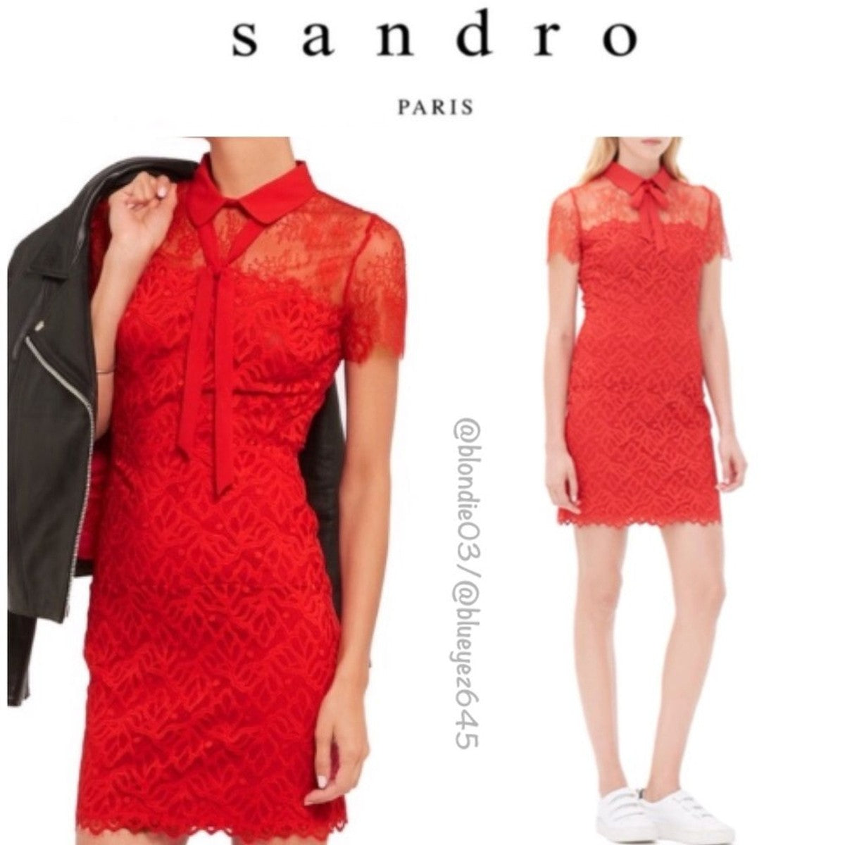 SANDRO Red Lace Dress Size 1/36