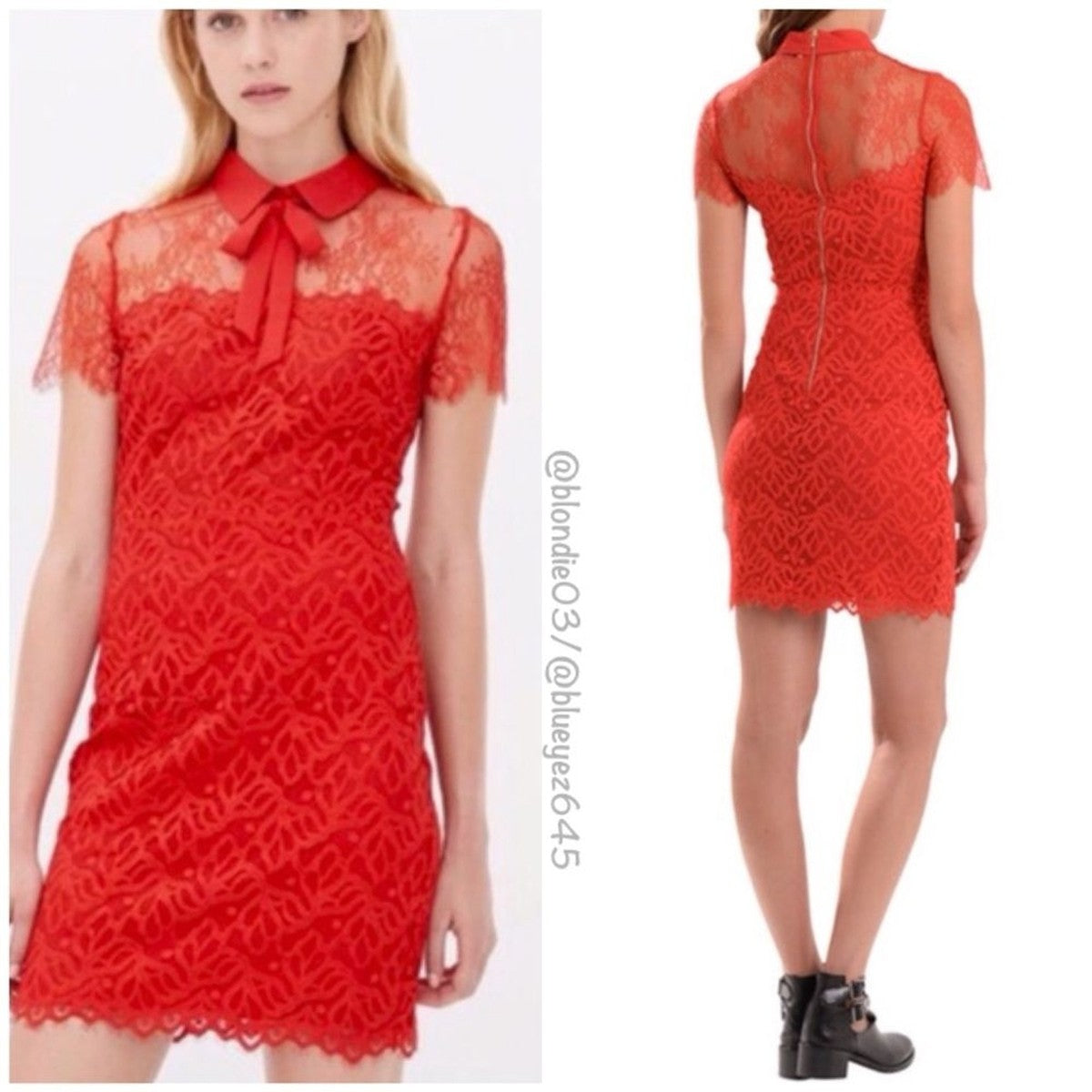 SANDRO Red Lace Dress Size 1/36