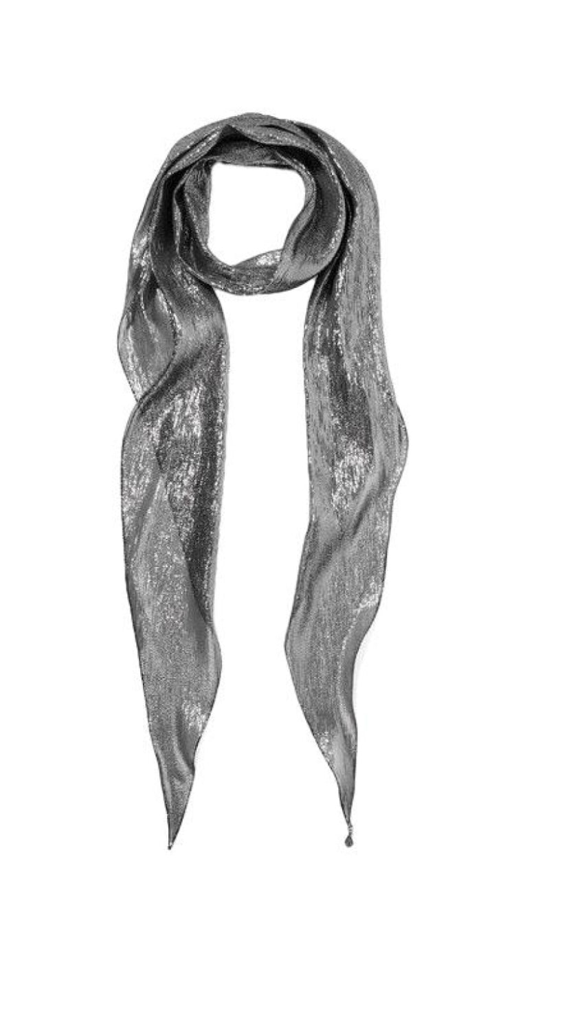 SAINT LAURENT Silk Scarf Silver Metallic