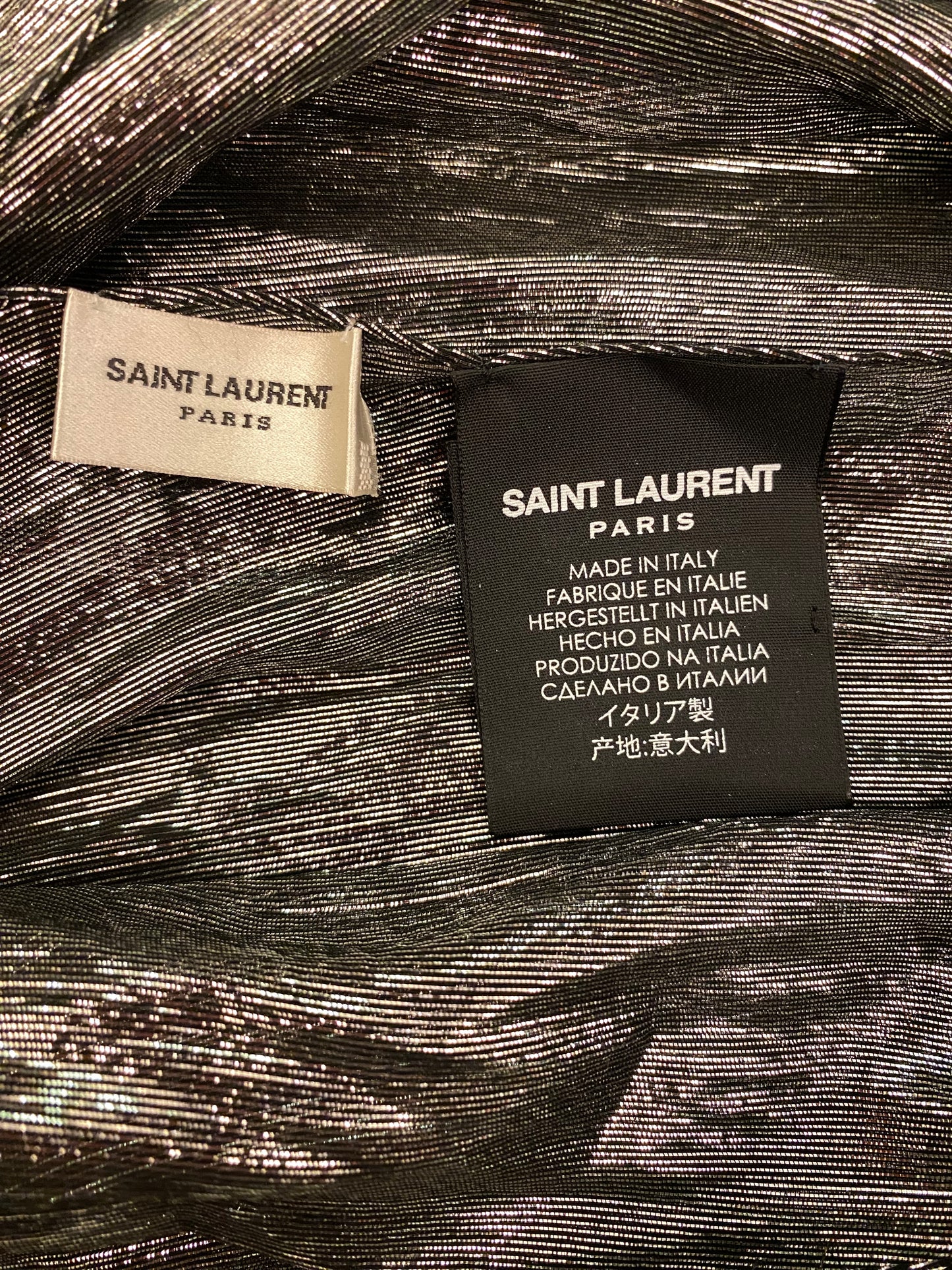 SAINT LAURENT Silk Scarf Silver Metallic