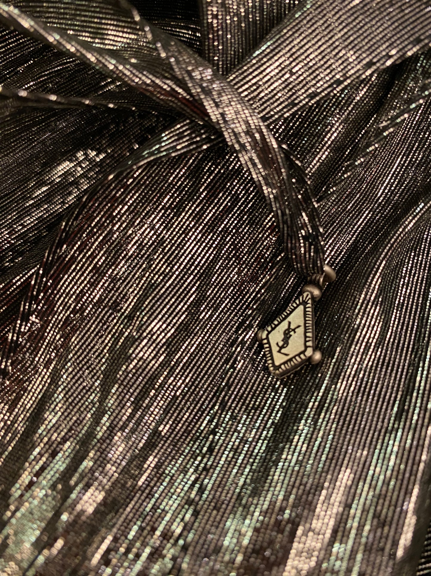 SAINT LAURENT Silk Scarf Silver Metallic