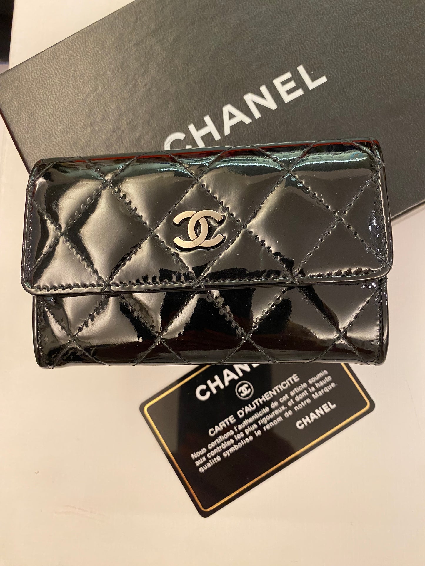 CHANEL Card Holder Patent Leather Black