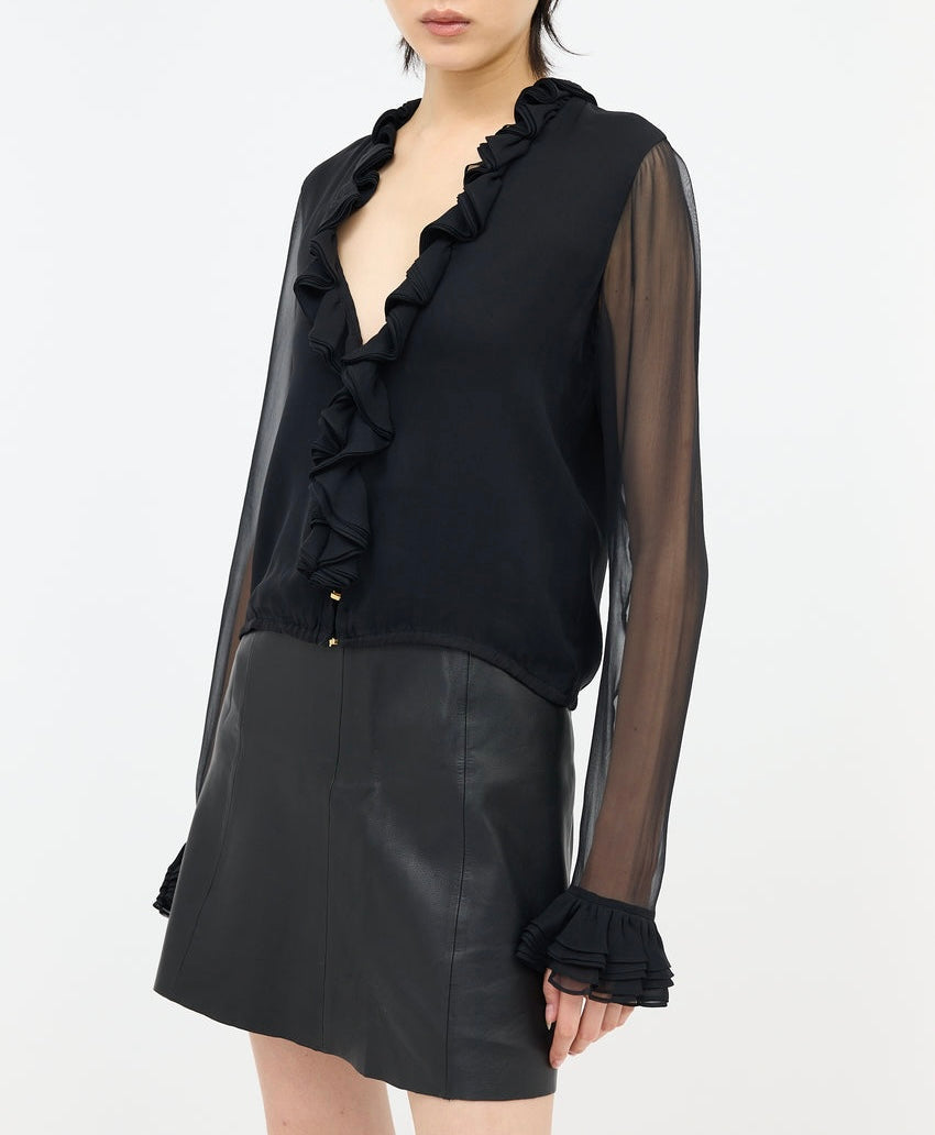 GUCCI Silk Chiffon Ruffle Blouse Size It 40