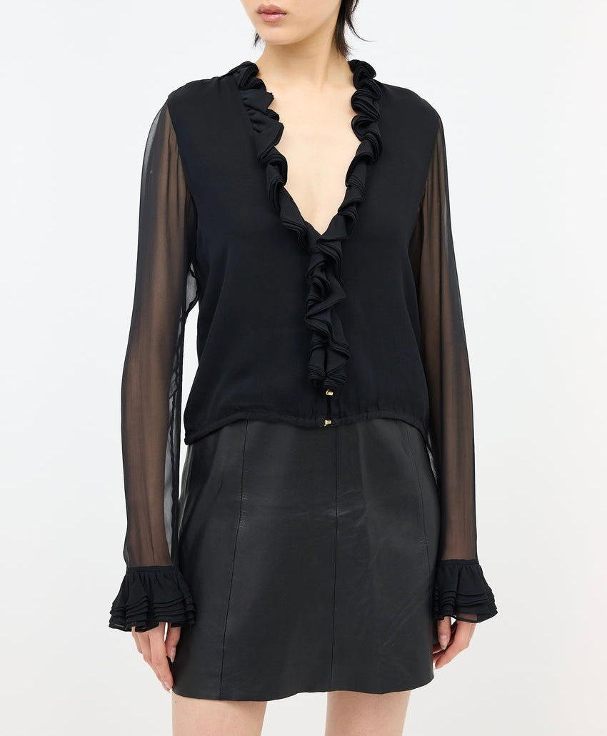 GUCCI Silk Chiffon Ruffle Blouse Size It 40
