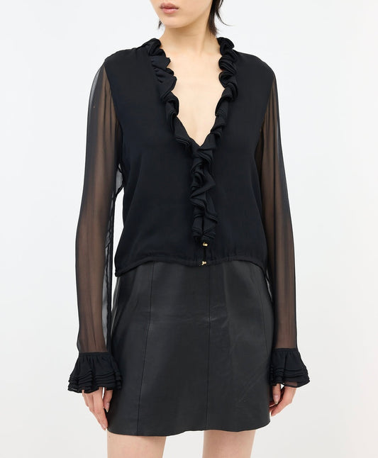 GUCCI Silk Chiffon Ruffle Blouse Size It 40