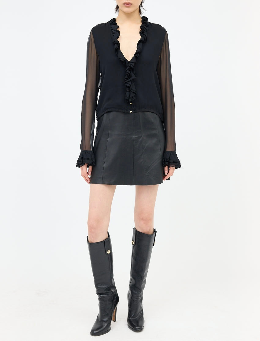 GUCCI Silk Chiffon Ruffle Blouse Size It 40