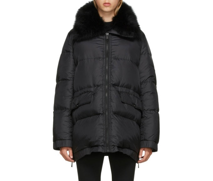 YVES SALOMON - Army Black Down Lamb Fur Jacket Size 34