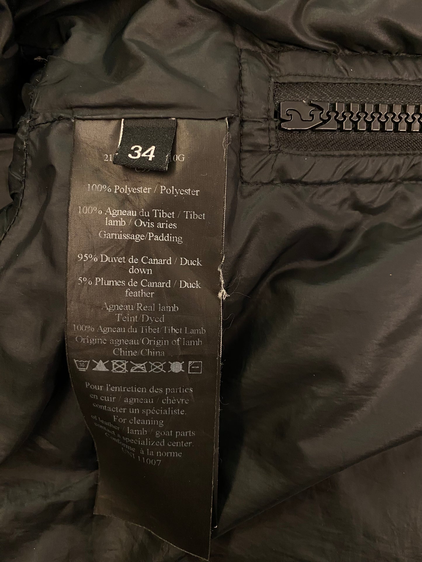 YVES SALOMON - Army Black Down Lamb Fur Jacket Size 34